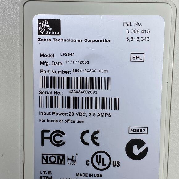 Zebra LP2844 Direct Thermal Label Printer 2003 Shipping Cables 2844-20300-001 - Picture 8 of 8